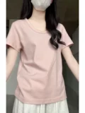 Розовая летняя хлопковая футболка с коротким рукавом для отдыха, свободный крой, короткий рукав