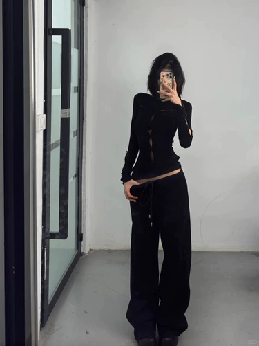 Сексуальный демисезонный черный лонгслив, рубашка, США