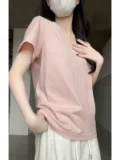 Розовая летняя хлопковая футболка с коротким рукавом для отдыха, свободный крой, короткий рукав