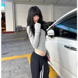 Осенний базовый приятный телу лонгслив, в американском стиле, V-образный вырез