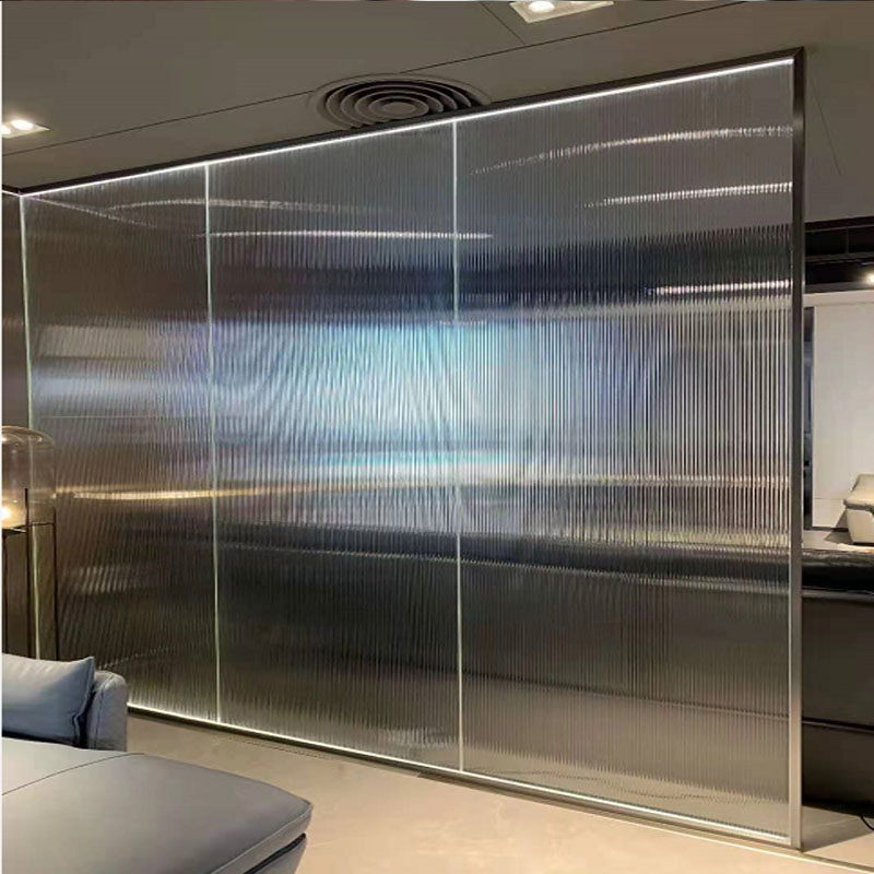 European narrow border corrugated stripe screen living room bathroom kitchen entrance art glass insulation hot bend steel customization