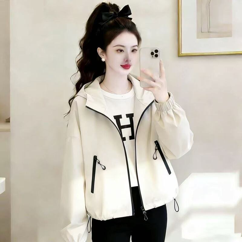 2026 Spring New Hooded Short Jacket for Women, Loose Zipper Jacket, Versatile Fashionable Small Size Stylish Windbreaker