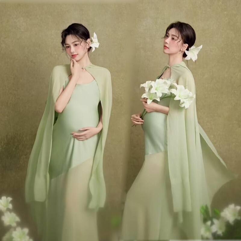 Maternity Photography Outfits: French-Style Fresh Theme, Belly Photoshoot, Indoor Atmosphere Dress for Pregnant Moms, Photography Clothing