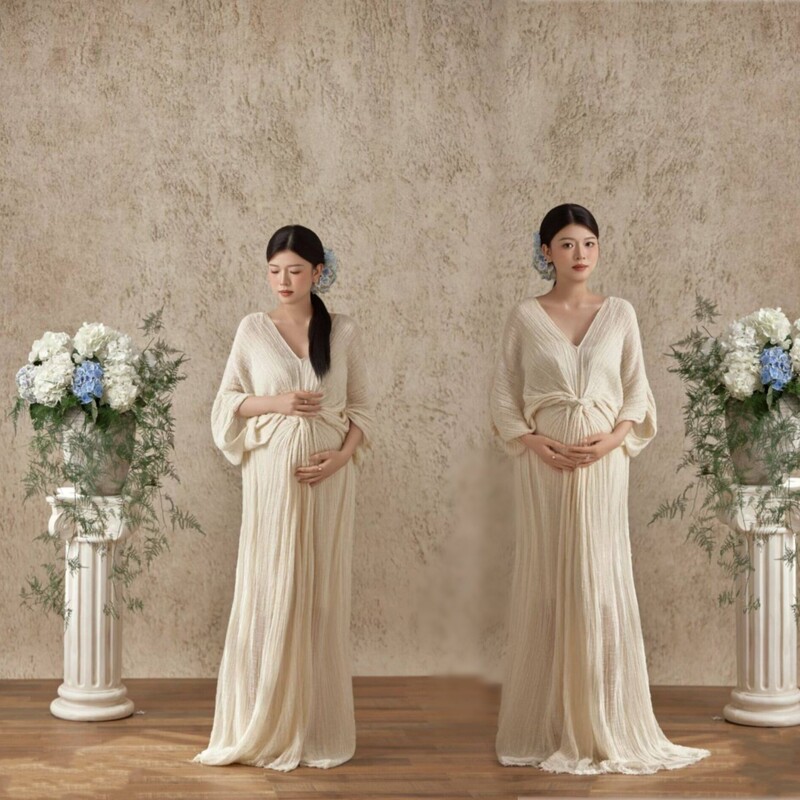 Photo Studio Maternity Theme New Retro Minimalist High-End Zen Crumpled New Chinese Style Dress for Artistic Photography