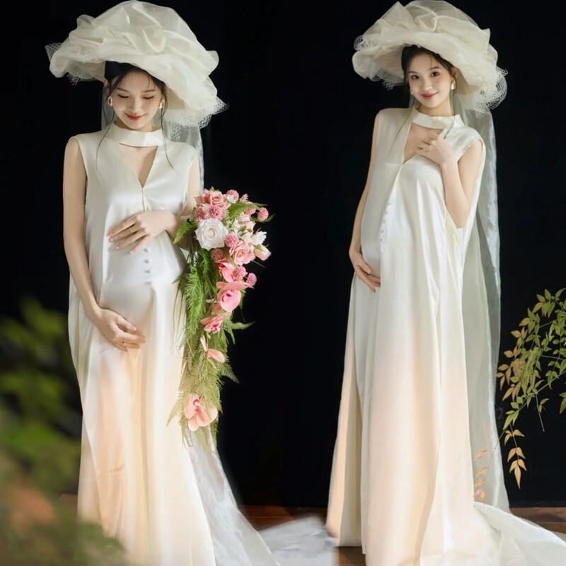 New Style Maternity Photo Shoot Clothing for Photo Studios, White Minimalist Style with a High-End Feel, Indoor Photo Shoot for Pregnant Moms at Home