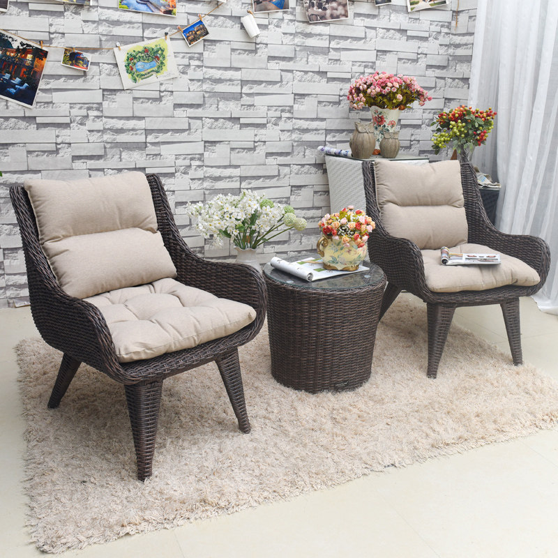 Outdoor rattan table and chair three-piece set Garden balcony patio patio table and chair Rattan balcony small table and chair furniture