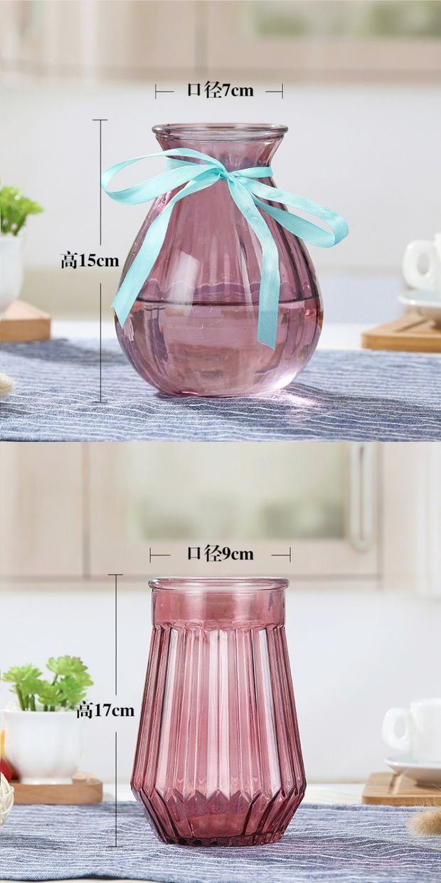Sáng màu thủy tinh bình thủy canh màu xanh lá cây hoa khô hoa phong phú tre đỏ cọ chèn bình phòng khách trang trí phòng ăn - Vase / Bồn hoa & Kệ bình cắm hoa thủy tinh