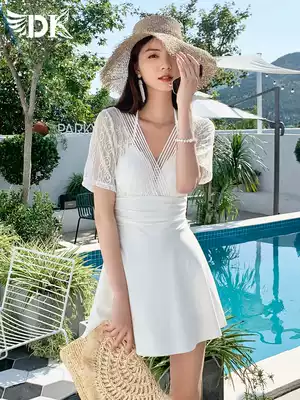 DK hot spring swimsuit women 2021 new sexy Conservative belly thin Korean dress fairy fan swimsuit