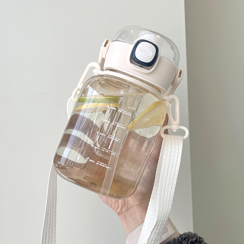 Large-capacity sports plastic cup female with straw high-value summer red double drink cup with tea warehouse portable cup