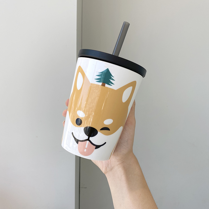 Ceramic mug girl cute large capacity mug with lid cup creative personality trend water cup milk breakfast cup