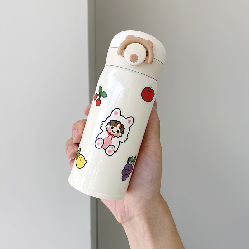 Bounce Cover Insulation Cup Schoolgirl Brief Freshener Cute Portable Mug Personality Creative Tide Stainless Steel Water Cup