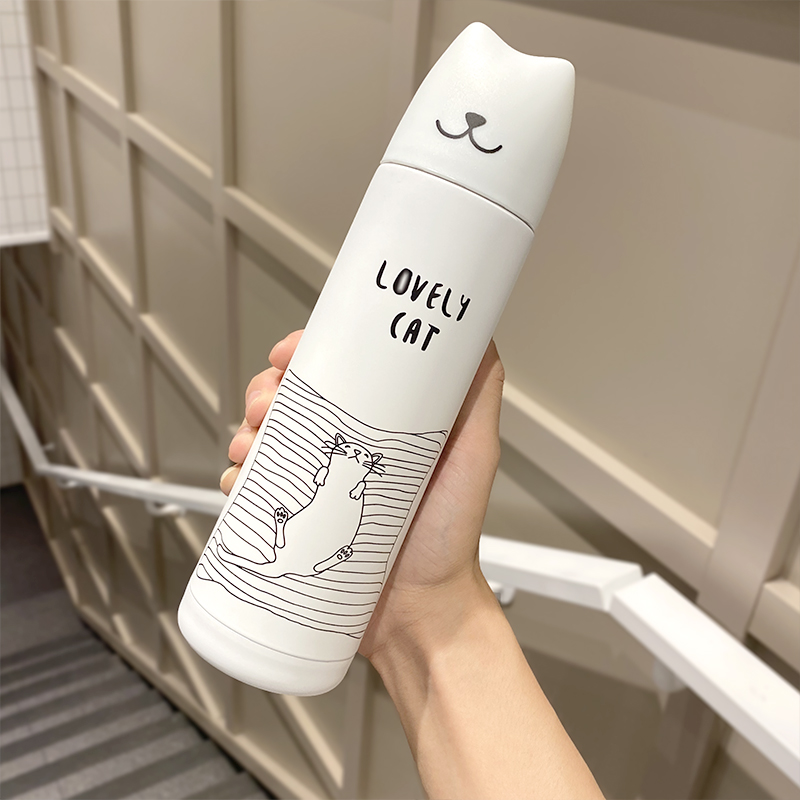 Insulation cup female ins Harajuku style student Japanese male cute cat pattern portable literature and art simple trendy water cup