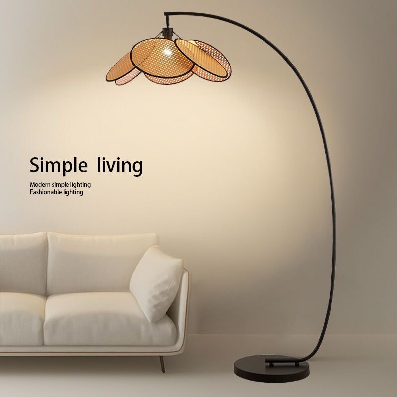 Wabi-Sabi Style Fishing Floor Lamp, Beautiful Retro Designer Living Room Chinese-Style Rattan Floor Lamp, Villa and Homestay Art Lamp