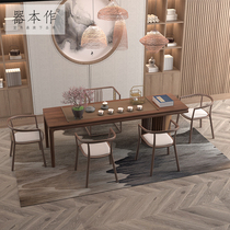 New Chinese solid wood tea table chair combined home tea table brief modern Chinese solid wood table power tea table white wax wood