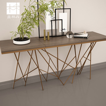 Genguan Table Leaning Against Wall Bar Case Light Extravagant Minimalist Modern Metal Stainless Steel Narrow Table End View Bench Strip Pole Minimalist Table