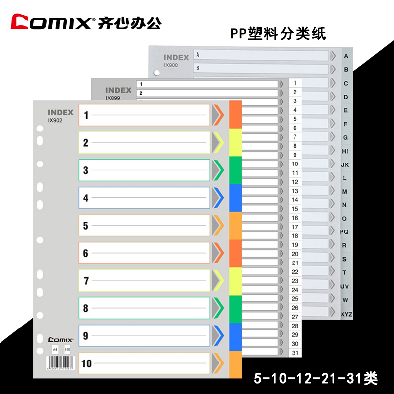 ZiHeart A4 Plastic loose sheet Easy sorting paper 5-10 Page Colour classified paper Alphabet Number 1-31 Index paper 11 holes PP sepp sheet Jam Catalogue