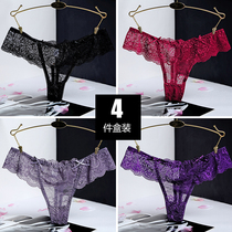  4-pack sexy lace transparent thong womens cotton crotch hot temptation t pants invisible incognito girl panties