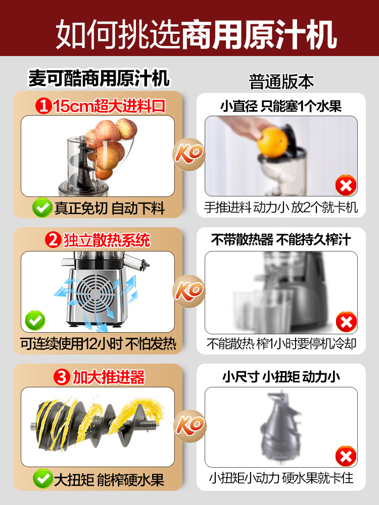 Michael Cool Original Juice Machine Commercial Juicer with Pulp Separation, Large Capacity for Store Openings and Street Stalls, Large-Caliber Automatic Juicer