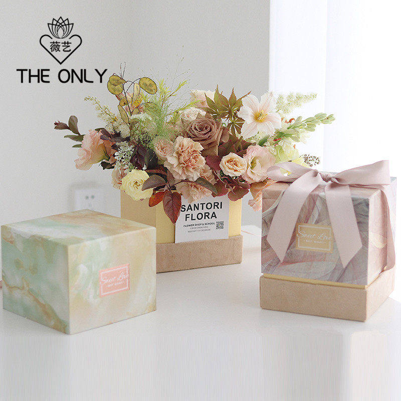 Weiyi marbled flower box square flower packaging box bouquet box festival diy gift box gift box