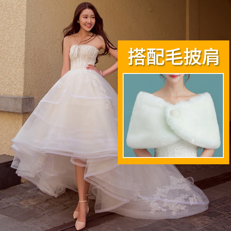 Váy cưới cô dâu 2020 mới đơn giản cơ thể ngực sen tie phía trước kéo ngắn dài dài đuôi ngắn ròng nhẹ lắc đỏ