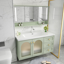 Light luxury modern simple avocado green bathroom cabinet combination small red book washbasin light luxury sink washbasin cabinet