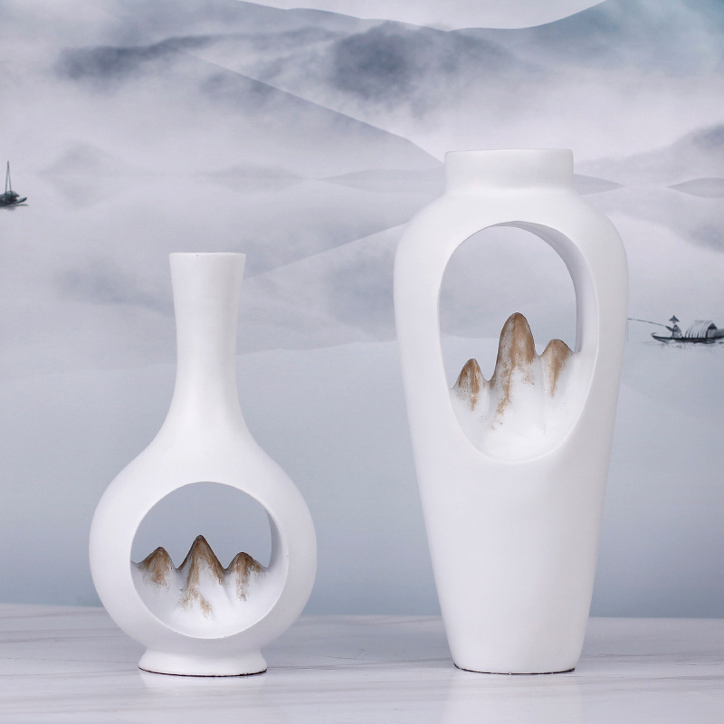 Modern New Chinese Resin White Vase Landscape Mood Swing Piece Living Room TV Cabinet Xuan Guan Home Soft Decorations