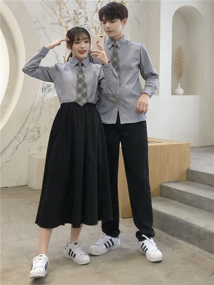 Spring and summer college style Korean version graduation class uniform ins games uniform suit Gray shirt long dress High school student outfit
