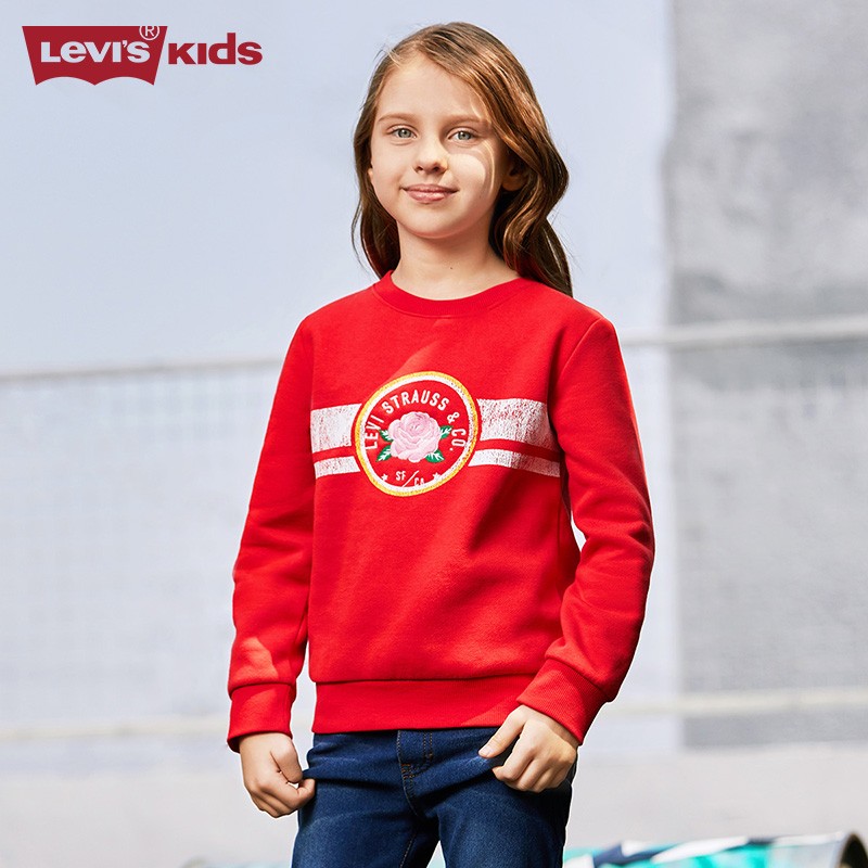 Levi’s 李维斯 红白玫瑰纯棉 儿童套头卫衣 双重优惠折后￥58.54包邮 105-155cm两款可选