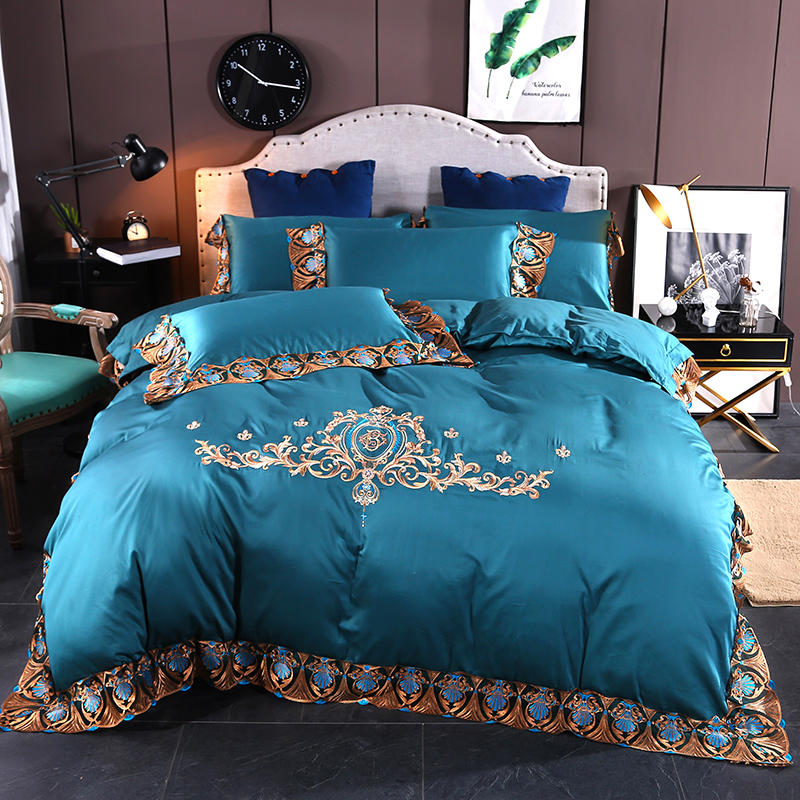 100 long-staple cotton four-piece set of cotton European luxury lace cotton embroidered bed sheet quilt cover bedding