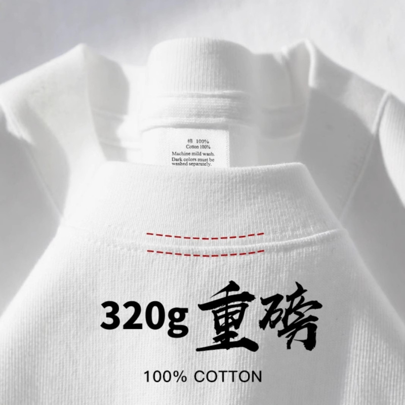 320g Heavyweight American-Style Short-Sleeve T-Shirt, Thickened, All-Cotton, Loose Fit for Summer, Large Size, Pure Cotton, Ultra-White, Half-Sleeve, Unisex