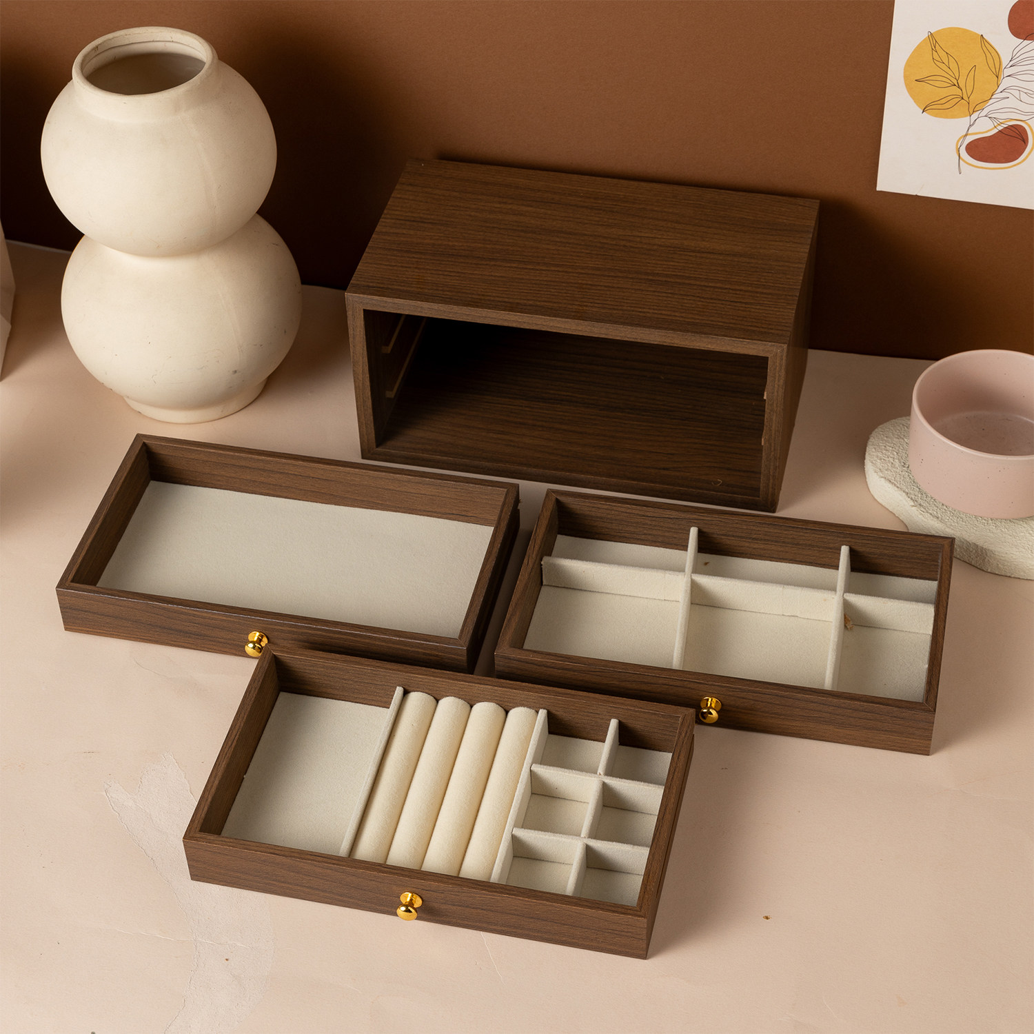 Шкатулка для украшений из орехового дерева в китайском стиле ретро премиум класса для колец серег цепочек