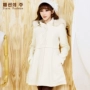 Mùa đông Thượng Hải phiên bản Hàn Quốc mới của thắt lưng cổ áo lông lớn trùm đầu áo len ấm áp áo khoác nữ EDW101 áo khoác dạ kẻ caro dáng ngắn