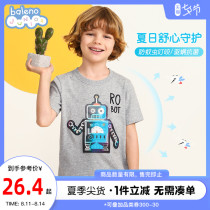 Banilu childrens clothing casual spring and summer childrens short-sleeved anti-mosquito T-shirt printing boys cotton top tide big children