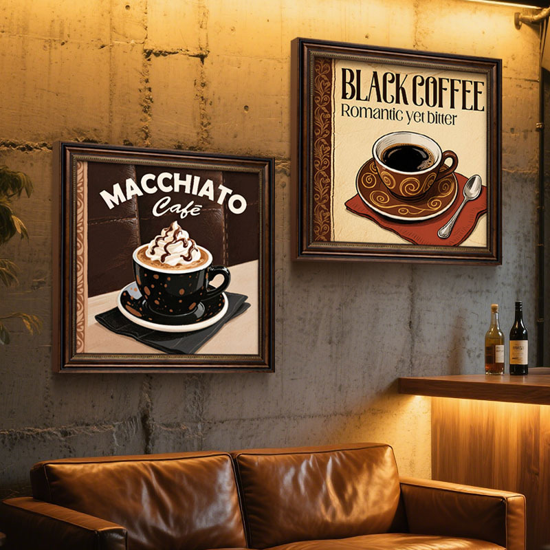 Cafe Decorative Painting American-Style Cafe Background Wall Nordic Style Nostalgic Retro Milk Tea Coffee Shop Wall Hanging Painting
