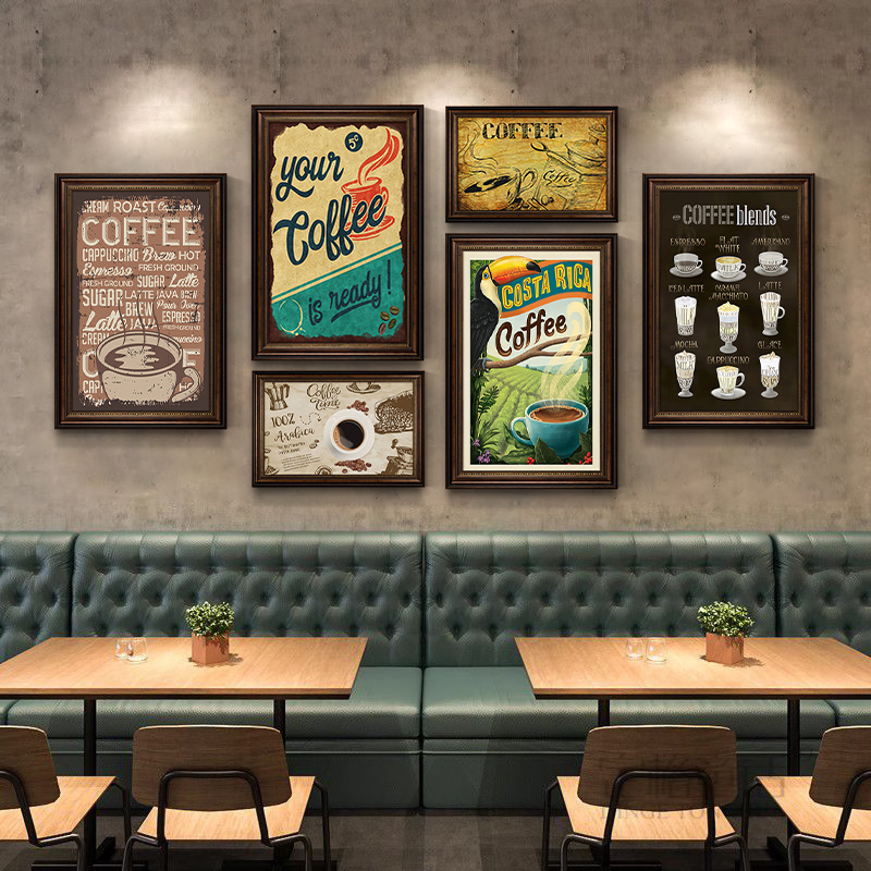 Cafe Wall Art Nordic Retro Cafe Background Wall Nostalgic American Style Milk Tea Coffee Shop Wall Decoration Painting