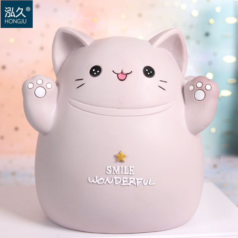 Cute cat deposit Money pot Large capacity Children's anti-fall deposit cylinder just can't get in and out of the male girl deposit box