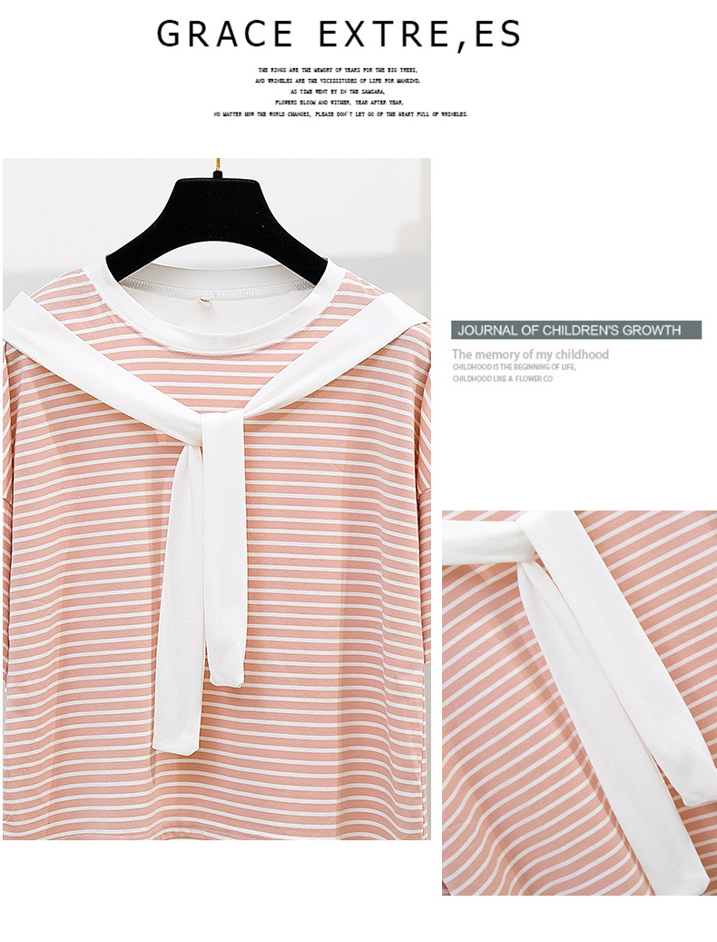 VK旗艦店 韓系條紋上衣T恤牛仔寬鬆短褲套裝短袖褲裝