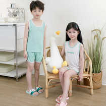 Childrens vest suit summer Modal thin section boys and girls sleeveless air-conditioned home clothes baby and older childrens pajamas