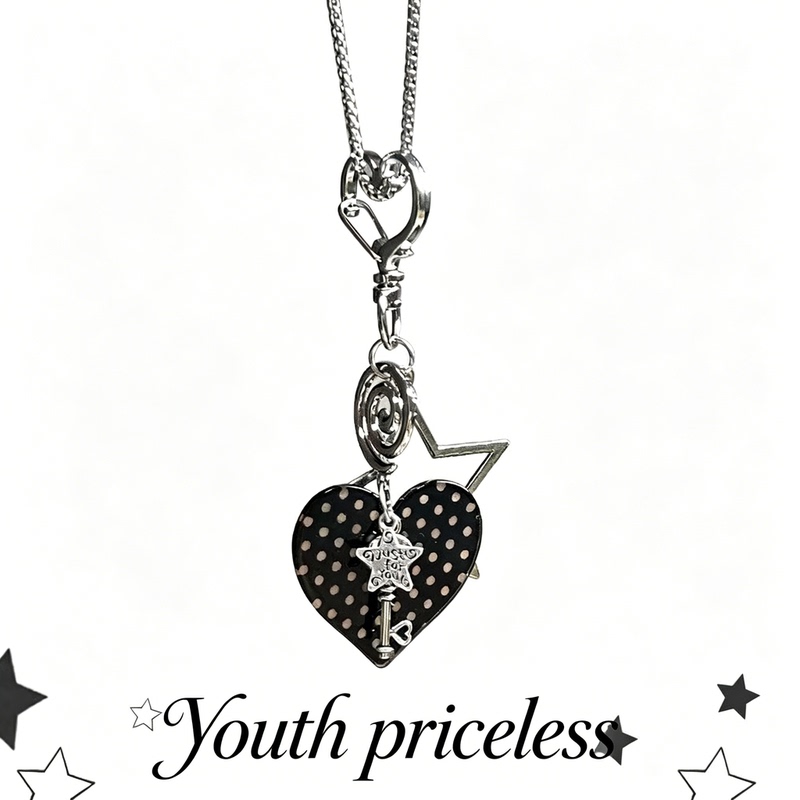 Polka Dot Heart Spicy Girl Necklace Sweet Cool Y2K Pentagram Sweater Chain Niche Design Unique Long Clavicle Chain