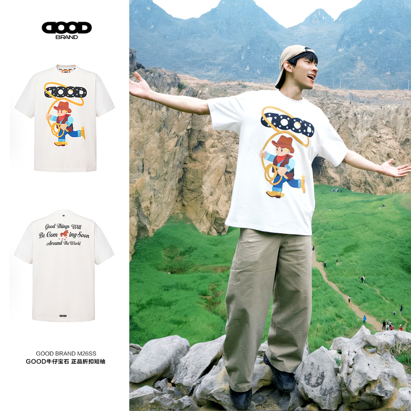 【Authentic Product 70% off】Gb-Goodbrand Year of the Horse Cute Denim Gemstone T-Shirt Unisex Summer Short Sleeve Top