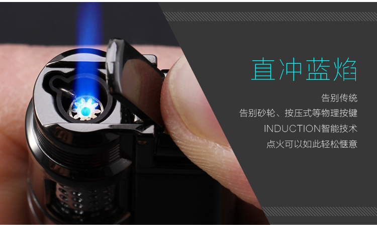 Tập trung tập trung sáng tạo thẳng vào ngọn lửa màu xanh ngọn lửa bơm hơi thế giới bật lửa