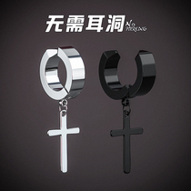 Clamp does not hurt ear clip male and female fake earrings Japanese and Korean personality creative fashion Cross long ear clip