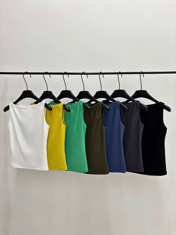 Helloseptember One-Line Collar Slim Fit Stretch Cotton Sleeveless Off-Shoulder Inner Tank Top for Women V63177