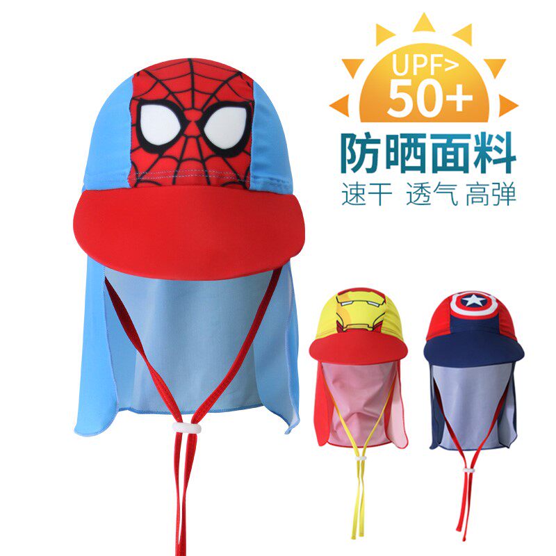 Children's beach hat anti UV sunscreen hood male girl swimming hat speed dry breathable cartoon Spiderman