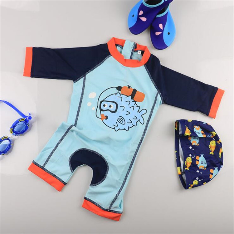 Kids Swimsuit Jumpsuit Boys Kids Swimsuit Quick-drying Sunscreen Swimsuit Baby Wetsuit Waterproof Mother Send Cap