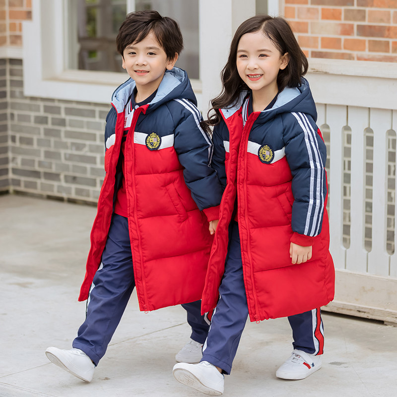 Kindergarten garden dress in autumn and winter clothing of British College wind children's class clothing long edition of thickening cotton coat coat school uniform