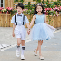 Childrens Performance Suit Elementary School Students Class Suit Choral Suit Girl Xia Pompong Dress Rehearsal For Graduation Photos of Kindergarten Graduation Photos