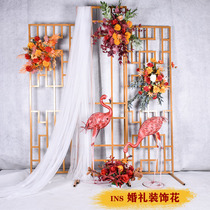 Wedding floral arch decoration Fake flower Forest wrought iron screen Wedding scene decoration window simulation corner hanging flowers