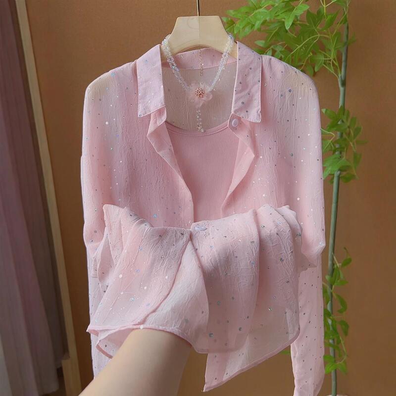Gold-Stamped Sun Protection Clothing, French-Style Sweet Sequin Sun Protection Thin Shirt for Women, 2026 Spring/Summer Casual Loose Versatile Shirt
