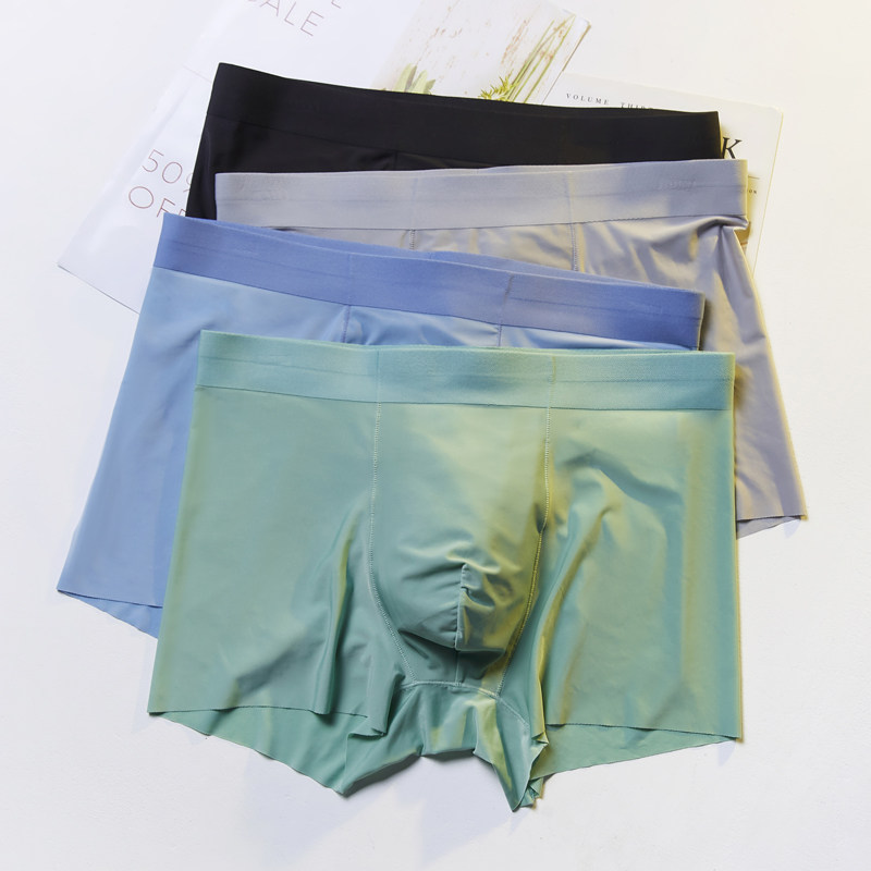 Ice silk underwear men's summer seamless ultra-thin breathable graphene antibacterial one-piece boxer shorts men's shorts